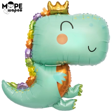 Шар (34''/86 см) Фигура, Динозаврик в короне, Светло-зелены