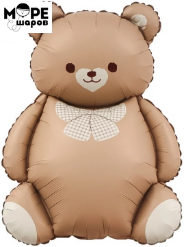 Шар (35''/89 см) Фигура, Мишка с бантом, Коричневый, Сатин, 1 шт.